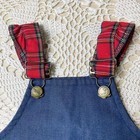 Vintage 1980s Buster Brown Girls 4t Red Plaid Denim Overalls Dress