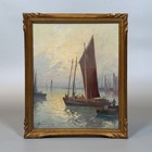 Bastien De Beaupr    Antique French Oil Painting Seascape Boats Fishermen Signed