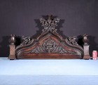 45  Antique French Gothic Revival Crest pediment In Solid Walnut Wood With Face
