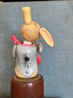Vintage 1940s Occupied Japan Celluloid Rabbit Bunny Musician Wind Up Toy Works 