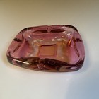 Anchor Hocking  Pink Iridescent Vtg Mcm Chunky Art Glass Cigarette Ashtray Retro