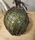 Japanese Large Glass Fishing Float Buoy Ball Net Green Object 13 8 Inch Vintage