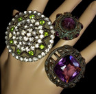 3 Antique Victorian Amethyst Green   Clear Rhinestones Hatpin