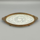 Antique E  j b  Empire Art Gold Brass Lace Glass Dresser Vanity Ball Footed Tray