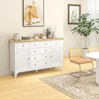 Sideboard Buffet Cabinet W  Storage Drawers Rubber Wood Top White Adjustable