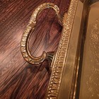 Large Gold Tone Serving Tray Embossed Floral Victorian Antique Handle European