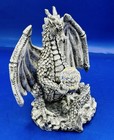 Gothi Dragon Holding Crystal Ball Silver Resin Mythical Medieval Figurine 7 