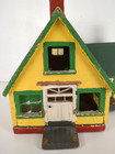 Vintage Wooden Folk Art House Handmade Painted Primitive 8 X 9 X 7