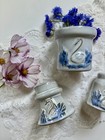 Vintage Set Of Three Swan Pieces Blue And White Home Decor