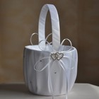 Ring Bearer Pillow And Flower Girl Basket Set - Double Heart Rhinestone White   