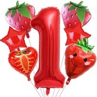 7pcs Strawberry Balloons  Fruit Birthday Number Mylar Foil Balloon Party 1st