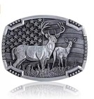 American Flag Deer Hunting Belt Buckle     Buck   Doe  Antique Silver Western