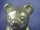 Metal Teddy Bear Bank Vintage Silver Plate Bow Tie By Leonard 5 Inch Piggy Bank