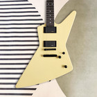 Cream Yellow Explorer Style Electric Guitar Solid Mahogany Body Black Hardware