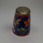 Vintage Cloisonne Thimble Gold Tone Enamel Inlay Blue Multicolor Flowers Preowne