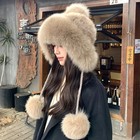 Women s Real Mink Fur Hat Knitted Winter Warm Beanies Outdoor Cap W Fox Fur Ball