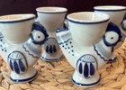 Vintage Gzhel Ussr Hand Painted Rooster Chicken Egg Cups Set Of 4