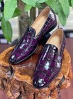 Handmade Purple Leather Shoes Alligator Pattern Slip-on Formal Dress Shoe Men s