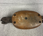 Antique Vintage Large Wooden Single Block Barn Pulley W  Iron Hook Industrial 