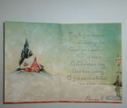 Vtg Christmas Card Coach People Big Tree Pines Silver Trim