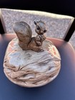 Vintage Signed Ceramic Squirrel Walnut Covered Candy Dish Bowl Handmade 7 5 