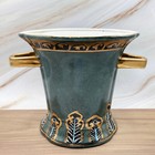 Vintage Porcelain Ring Cup Vase - Hand Painted Teal  Gold  Black  Light Blue