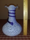 Satin Glass Vase Blue White Swirl Cobalt Spiral Ruffled Top 9 
