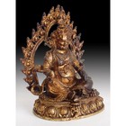 Vintage Yellow Jambhala God Of Wealth Gilt Bronze Buddha Statue                   