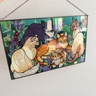Joan Baker Tiffany Stained Glass Cats Rectangle 10   x  16 5    Suncatcher Art Panel