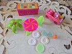 11pc Polly Pocket Lot Replacement Accessories Table Chairs Dishes Car Boat Food