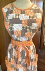 Vntg 1970s Full Apron Wrap Around Orange Patchwork Print Maxi Prairie Farmhouse