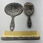Antique Silver Plated Vanity Set - Hand Mirror  Comb  And Hair Brush