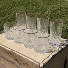 Vintage Gold Rim Cut Crystal Glasses Set 8 Highball Rocks Starburst Diamond