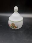 Vtg Frosted Glass Floral Design Dresser bathroom vanity apothecary Jar