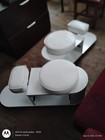 White Pedicure Station Padded Seat Faux Leather Wood Salon Furniture