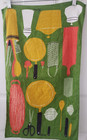Vintage Vera Linen Kitchen Towel 1960 s Kitchen Utensils Green Mod Mid Century