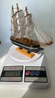 Vintage Handmade Wooden Sailboat Model Striped Fabric Sails D  cor Collection