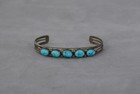 Vintage Navajo Sterling Silver Bracelet - 5 Turquoise Stones - Size 6 1 4 