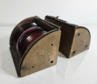 Vintage Pair Of  Brass Perko Marine Navigational Lights Blue Red Ribbed