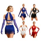 Women Dance Dress Tassel Performance Dresses Rhinestones Cutout Back Sleeveless