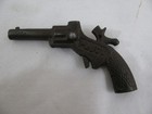 Vintage J E Stevens 3 5  Cast Iron Pluck Toy Cap Gun W  Leather Holster Vg