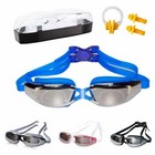 Set Uv Anti-fog Swimming Goggles Swim Cap Ear Plug Nose Clip For Adult Men Women