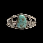 Native American Navajo Natural Turquoise   Silver Cuff With Feathers