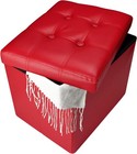 Storage Ottoman Bench 17 Inch Folding Leather Foot Rest Stool red