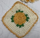 Vintage Hand Crocheted Potholders  Hot Pads  Four  Flower Design  Yellow  White