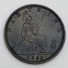 1866 Great Britain 1 Farthing Unc Brockage Error Victoria Reverse Km747 See Pics