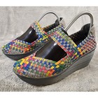 St Johns Bay Shoes Womens Size 8m Rainbow Woven Elastic Wedge Mary Jane Boho
