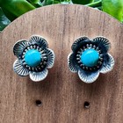 925 Sterling Silver Turquoise Flower Stud Earrings Southwestern Boho