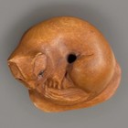 Antique Handmade Netsuke  Japanese  Signed  Carved Wood Cat In A  clam  Shell