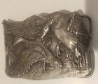 Vtg 1977 Ducks Silvertone Bergamot Brass Works Belt Buckle Z-144 Ducks Pewter 